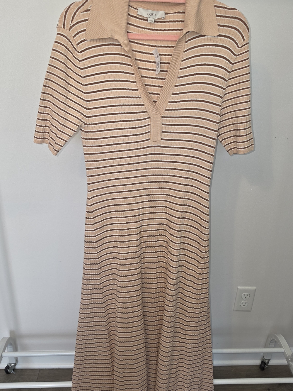 LOFT Beige and Brown Striped Polo Maxi Dress